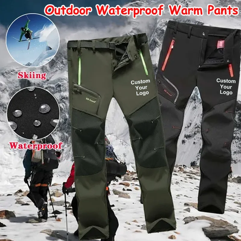 

New Men's Customize Your Logo Winter Outdoor Hiking Trousers Camping Climbing Fishing Skiing Trekking Softshell Warm Pants