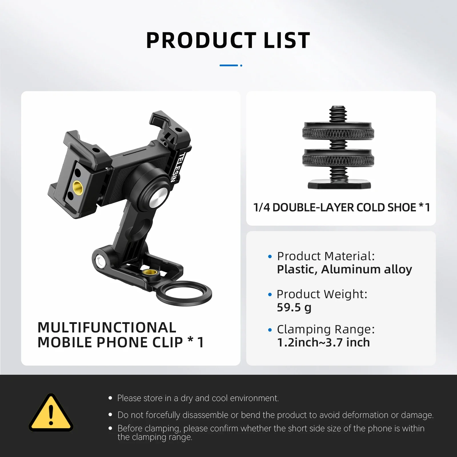 TELESIN Rotatable Mobile Phone Clip With 1/4 Screw Cellphone Holder Desk Holder Tripod Mount Desk Bracket For Samsung Iphone ﻿