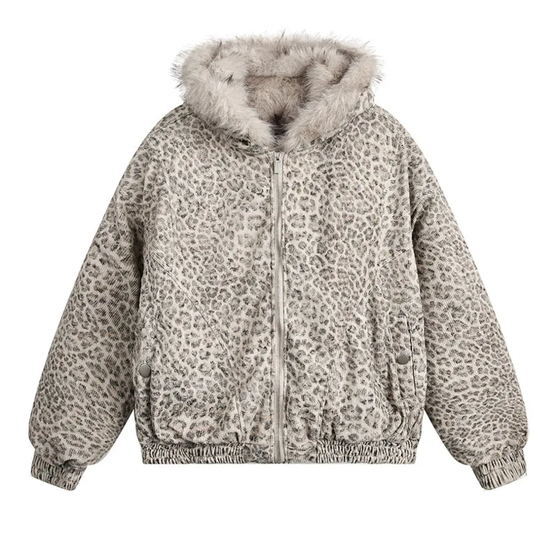 PFNW, abrigos acolchados de algodón con capucha y cuello de piel con estampado de leopardo para hombre, chaquetas acolchadas acolchadas informales