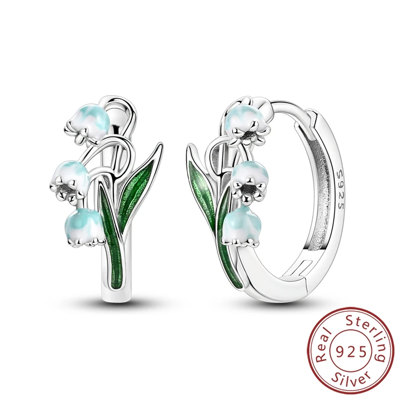 

100% 925 Sterling Silver Elegant Lily of the Valley Hoop Earrings Women Delicate Office Jewelry Daily Earrings Gift