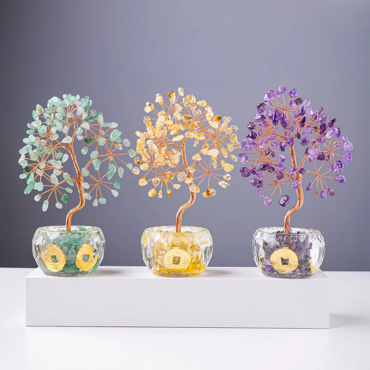 1PC Natural Crystal Crushed Stone Fortune Tree Crystal Tree of Life Home Office Fortune Tree Decorative Ornament