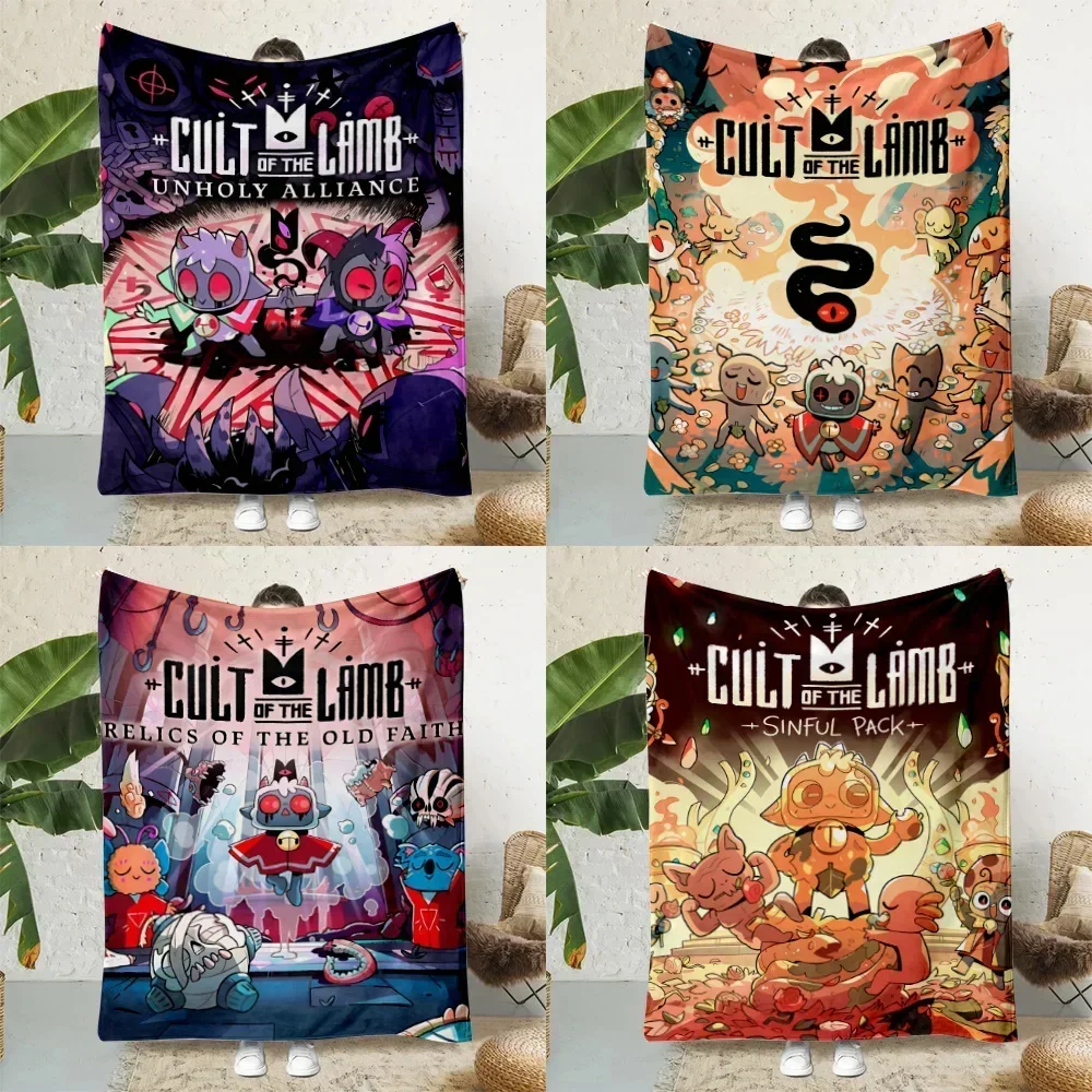 Kawaii Cartoon Anime Cult of Lamb Printed Picnic Blankets Warm Blanket Soft and Comfortable Blanket Home Travel Birthday Gift