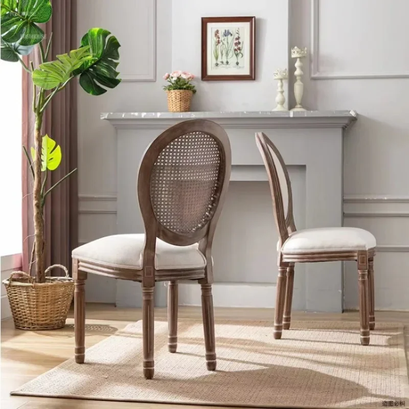 Cafe Homestay Back Chairs American Country Leisure Armchair Vintage Rattan Dining Chairs Solid Wood French Chair Home Furnitures