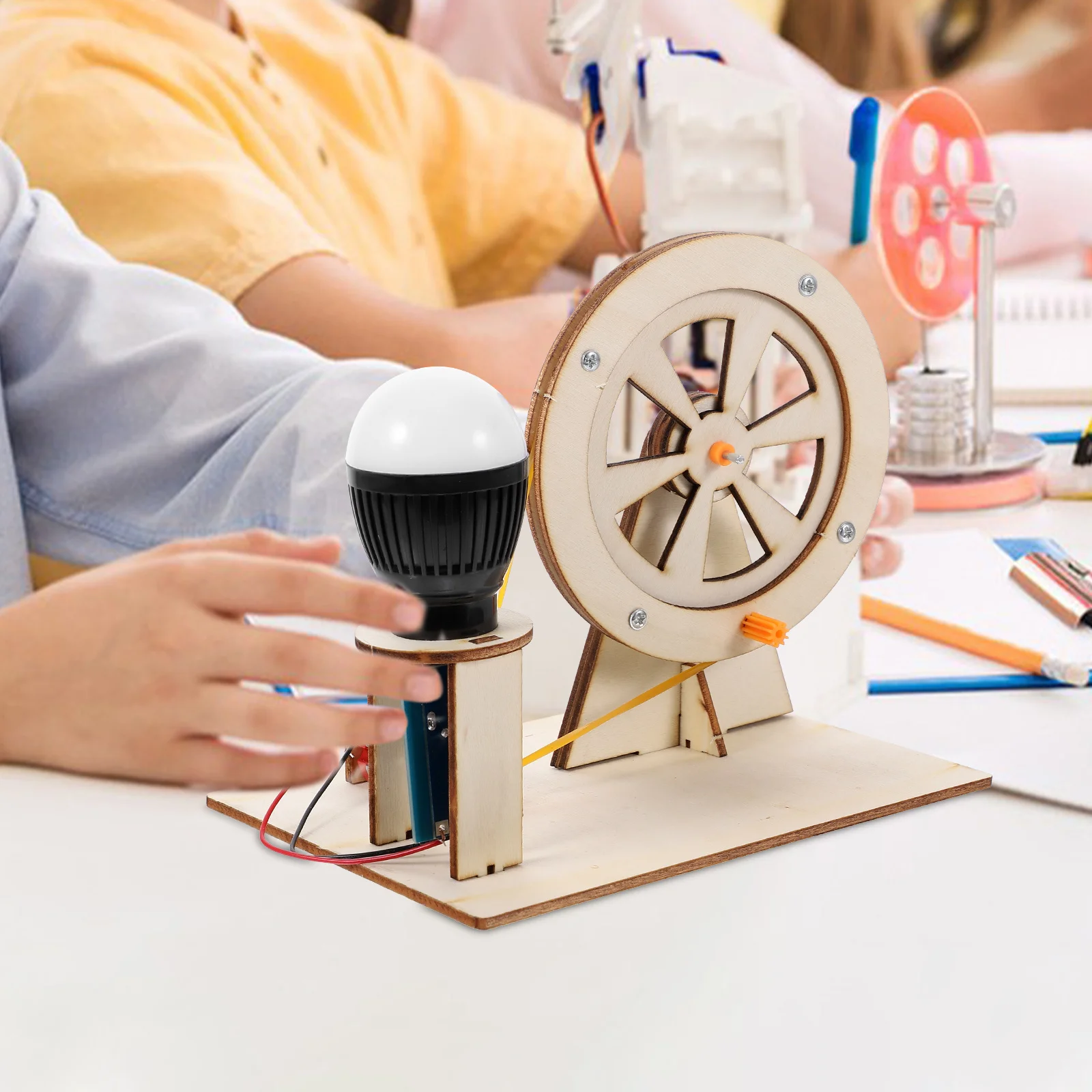 كرنك اليد الخشبي لتقوم بها بنفسك كرنك اليد مجموعة مولدات الكهرباء تجربة علمية التعليمية الجذعية مولد الطاقة اليدوي للأطفال #4