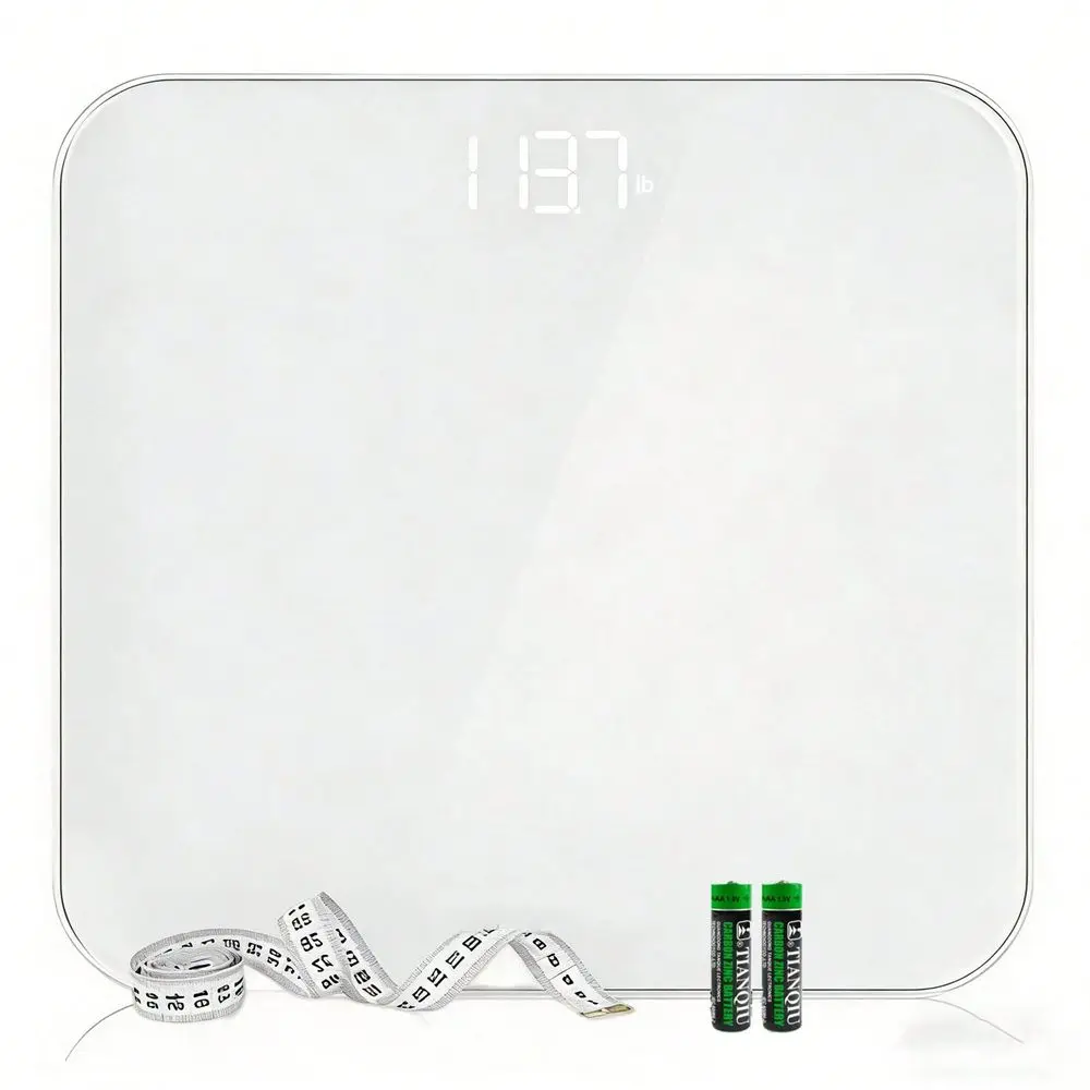 Smart Weight Digital Bathroom Scale, Toughened Glass High Precision Body Scale With Hidden Backlit LED Screen, Max 400lb/180kg Accurate To 0.1lb, Auto-Off & Temperature Display, Includes 2 AAA Batteries For Home Bathroom Fitness Health Monitoring