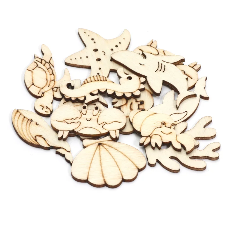 20pcs 12-40mm Mixed Sea Turtle/Horse/Whale Wood DIY Crafts Home Decoration Handicraft Wooden Wedding Embellishments Arts