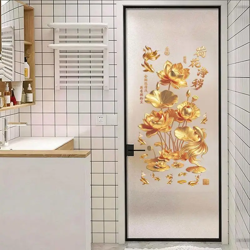Chinese Style Lotus Koi Fish Wall Decals Self-adhesive Easy to Apply PVC Stickers for Kitchen Home Wall Art