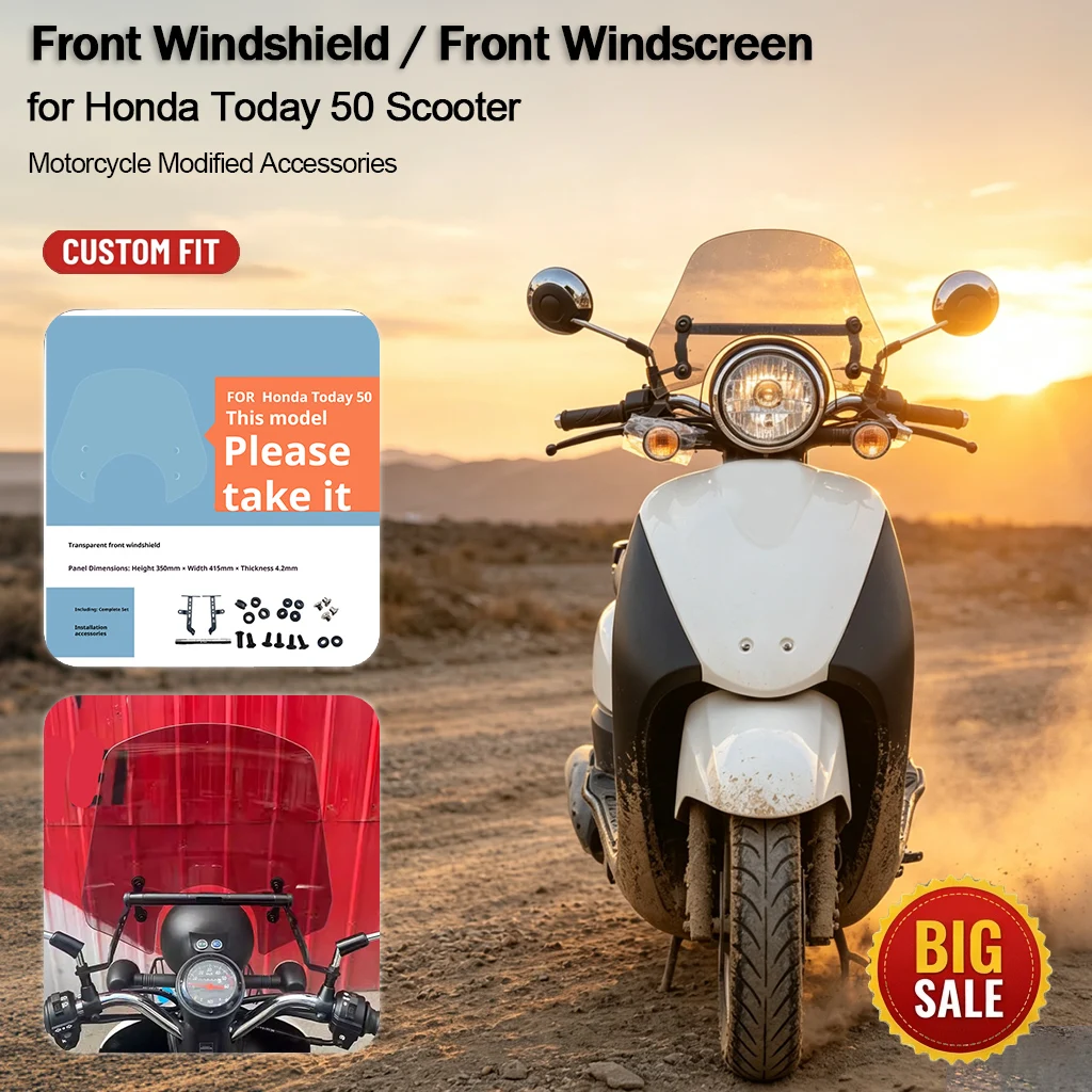 Chest‑Height Windscreen Low Medium High Height Front Windshield for Honda Today 50 Scooter Modification Accessories