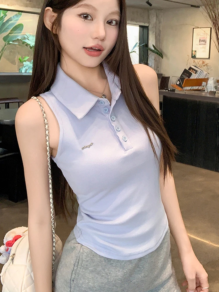 

Sweet Off Shoulder Halter Women Vest Sleeveless Solid Slim Waistcoat Summer Female Tank Tops Casual Commuting All Match Tops New