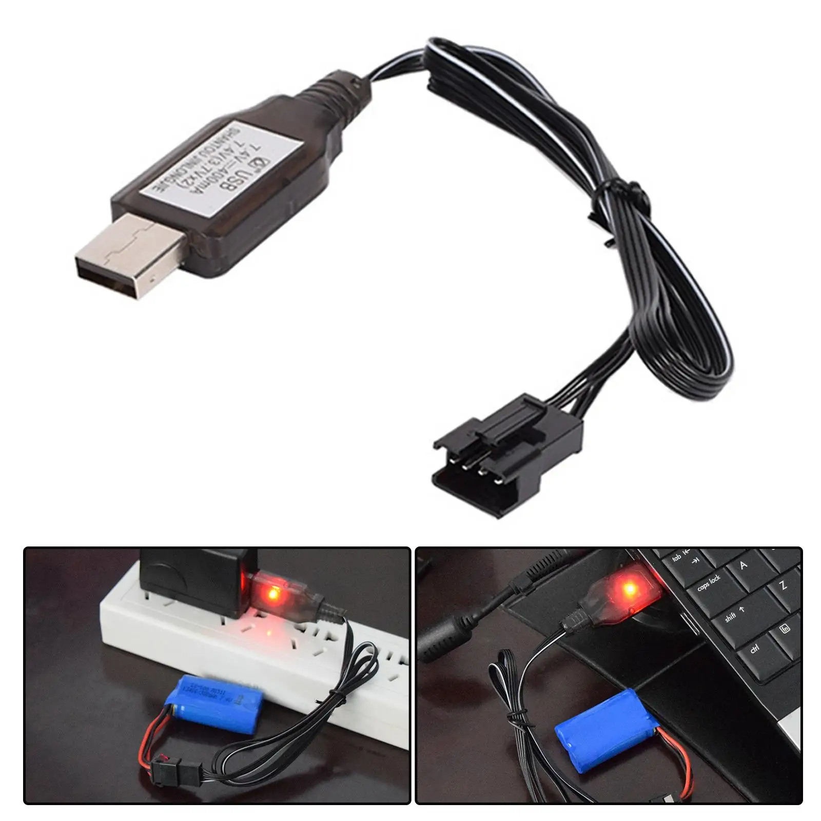 Câble de charge USB 7.4V, protection contre les courts-circuits, 4 broches, batterie LI Fuchsia, DC 5V