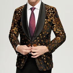 Men's Gold Sequin Blazer Jacket Men 2023 Fashion Slim FIt One Button Dress Suit Blazer Male Party Wedding Stage Costume Homme