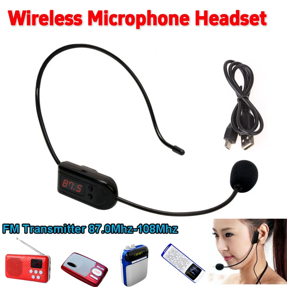 FM سماعة رأس مع ميكروفون لاسلكي راديو ميكروفون أنبوب رقمي عرض مضخم صوت سماعة ميكروفون لمكبر الصوت دليل الاجتماع التدريس #1