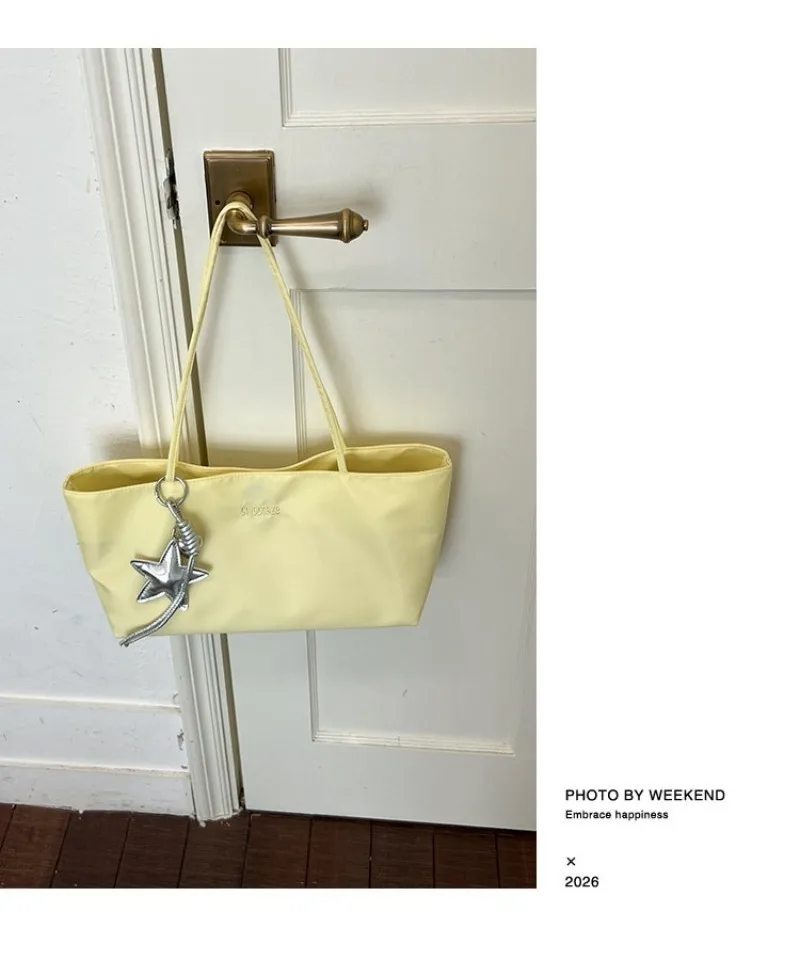 CEEKAY Minimalistische Handtasche aus massivem Nylon, zwei Tragemöglichkeiten, Metall-Sternanhänger, für Mädchen, vielseitig einsetzbar, frische, tägliche Unterarm-Umhängetasche – Detail 26