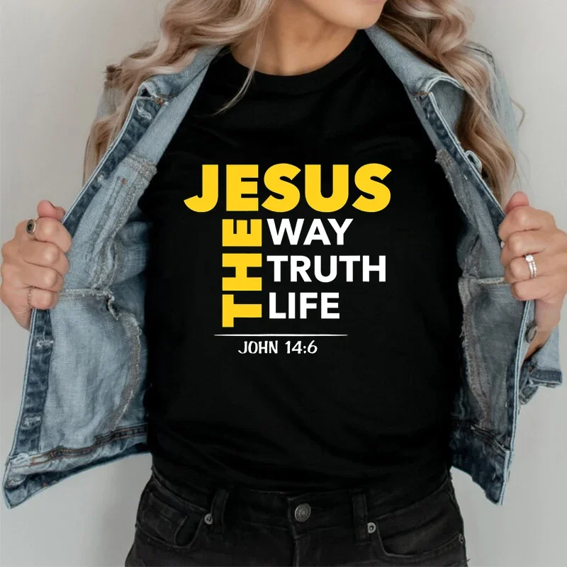 Jesus Way Truth Life Print New Women's T-Shirt Christian Religious Slogan and Shirts Believers Pray God Ladies Summer Clothes
