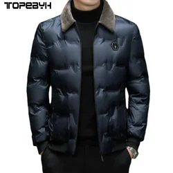 High Quality Jacket  Cotton Coat Men's Solid Color Hatless Wool Collar Cotton Parkas Winter Windproof and Warm