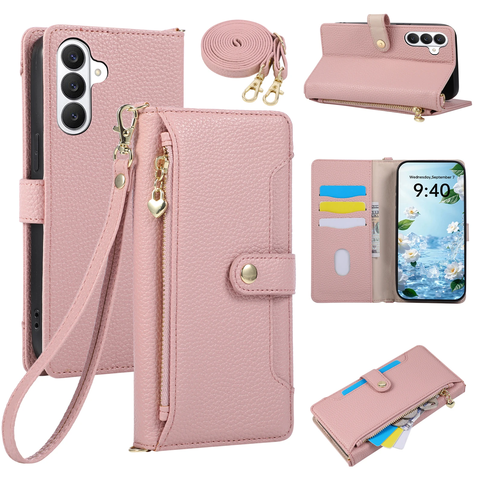 Brieftaschen-Lederhülle für Samsung S26 Ultra S25 Edge S24 FE S23 S22 S21 Plus A18 A57 A37 A27 A17 A07 A56 A36 A26 A16 A55 A35 Cover