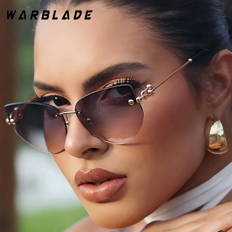 

Luxury Trending Rimless Personality Cat Eye Women Sunglasses Brand Design Men Sunglass Summer Travel Party Eyewear Ladies UV400
