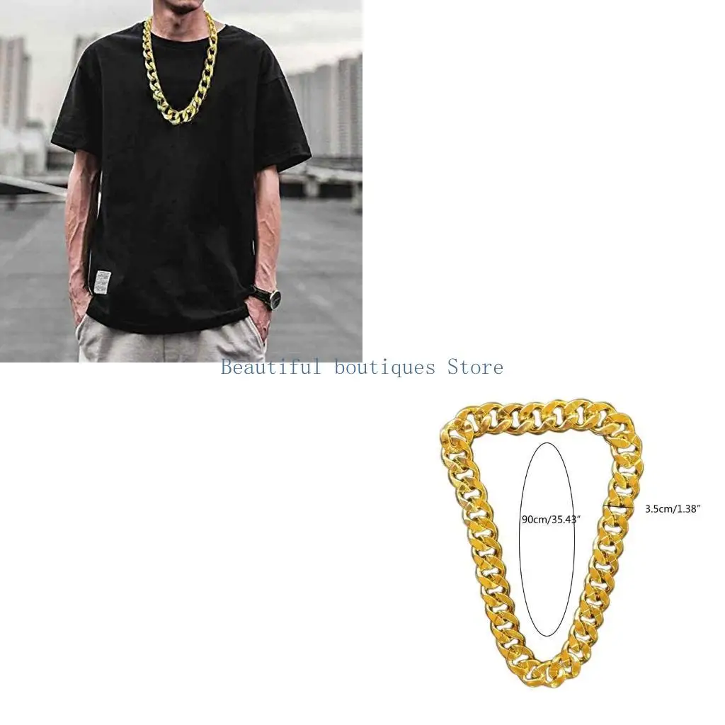 U4LF for Giant Gold Neck Chain Imitation Gold Hip Hop Chain Necklace Exaggerated Dres