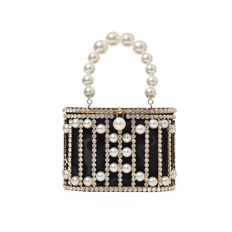 Hollow Pearl Beads Fashion Premium Crystal Rhinestone Evening Bag Women\'s Handbag Luxury Wedding Party Clutch Bag Crossbody Bag