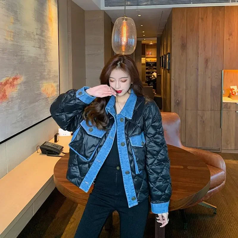 女性用の短いデニムの服,だぶだぶのジャケット,冷蔵庫の綿の服,秋と冬の服,新しいファッション,一緒に,2024