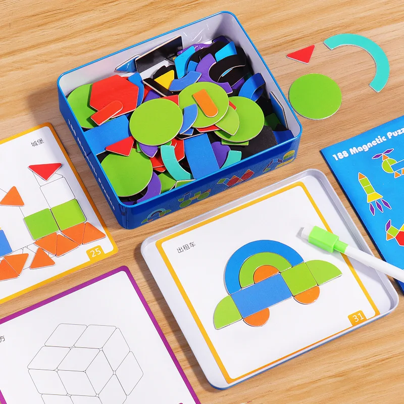 Tangram magnetico per bambini, educazione precoce, puzzle creativo in legno, giocattoli per giochi da tavolo per addestramento del pensiero per bambini