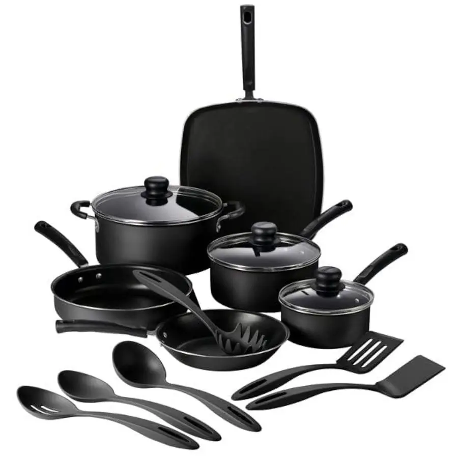 

Primaware 15Piece Non Stick Cookware Set with Lids and Utensils, Aluminum Nonstick Pots and Pans Kitchen Set Storm