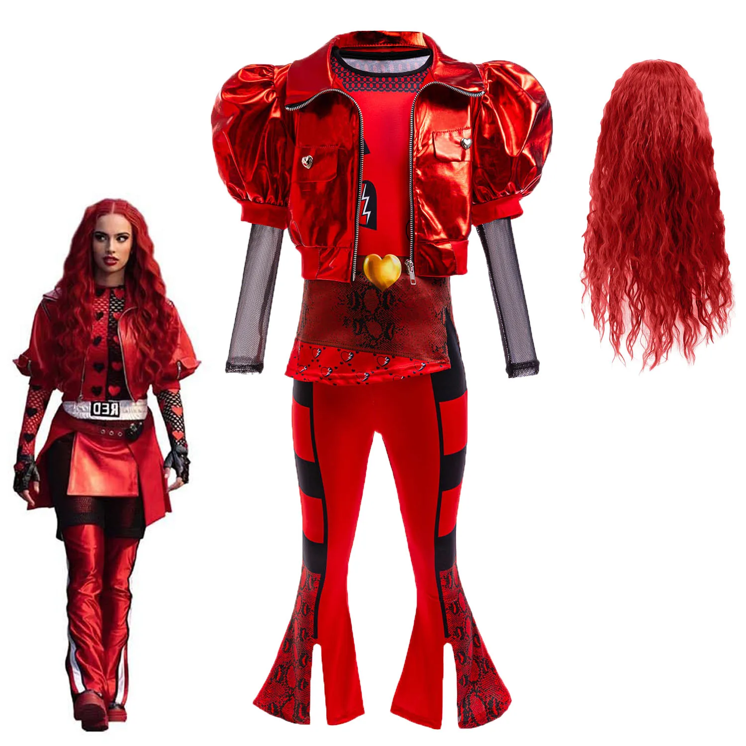 

Детский костюм на Хэллоуин для девочек, костюмы для косплея Evie Mal D-Descendants с париком, детский карнавальный костюм, комплекты из куртки, топов и брюк