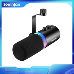 SEMNLAN LM20 USB/XLR Dynamic Microphone Touch-mute Headphone Jack&Volume Control,Recording for Youtube PC Game Sound Card Metal