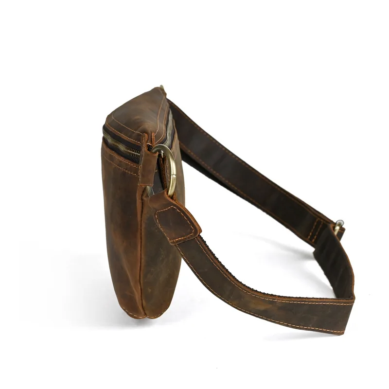 Top Layer Cowhide Leather Retro Fashion Men's Crossbody Bag Multifunctional Casual Sport Waist Bag Single Shoulder Bag