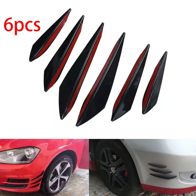 6pcs Universal Rubber Car Front Bumper Lip Protector Rear Diffuser Black Carbon Fiber Spoiler Splitter Wing Protection Guard