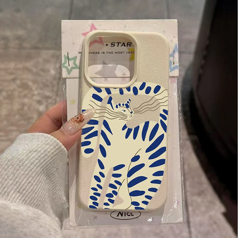 Minimalist Blue Kitten Case For Samsung Galaxy A56 A16 A36 A26 A55 A37 A57 S26 S25 Ultra S24 FE S23 Plus S22 Protection Cover