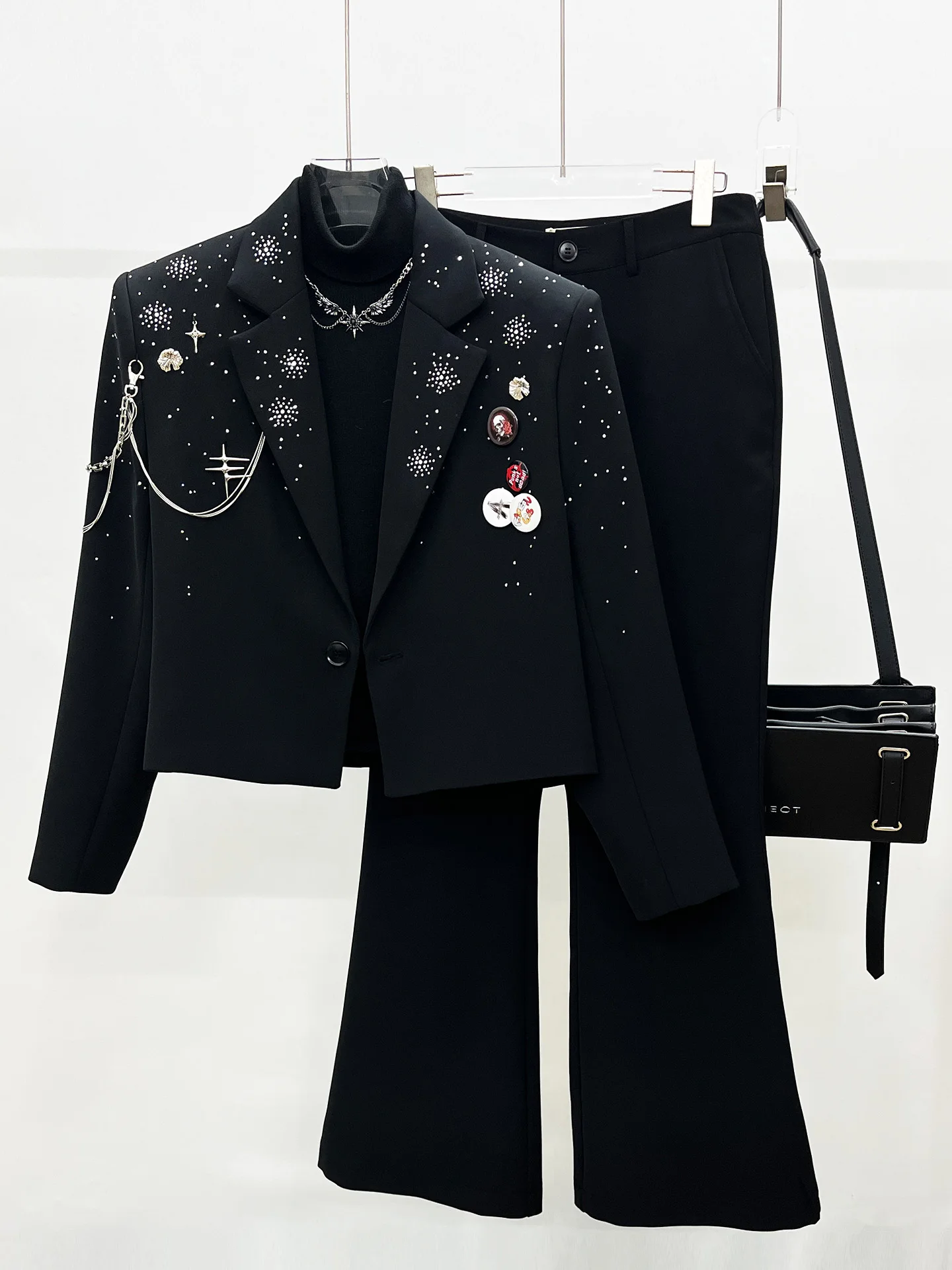 

Мужской костюм Bla Heavy-Du с стразами, осенне-зимний, новый, модный дизайн, уличная одежда, расклешенные брюки, молодежный стиль