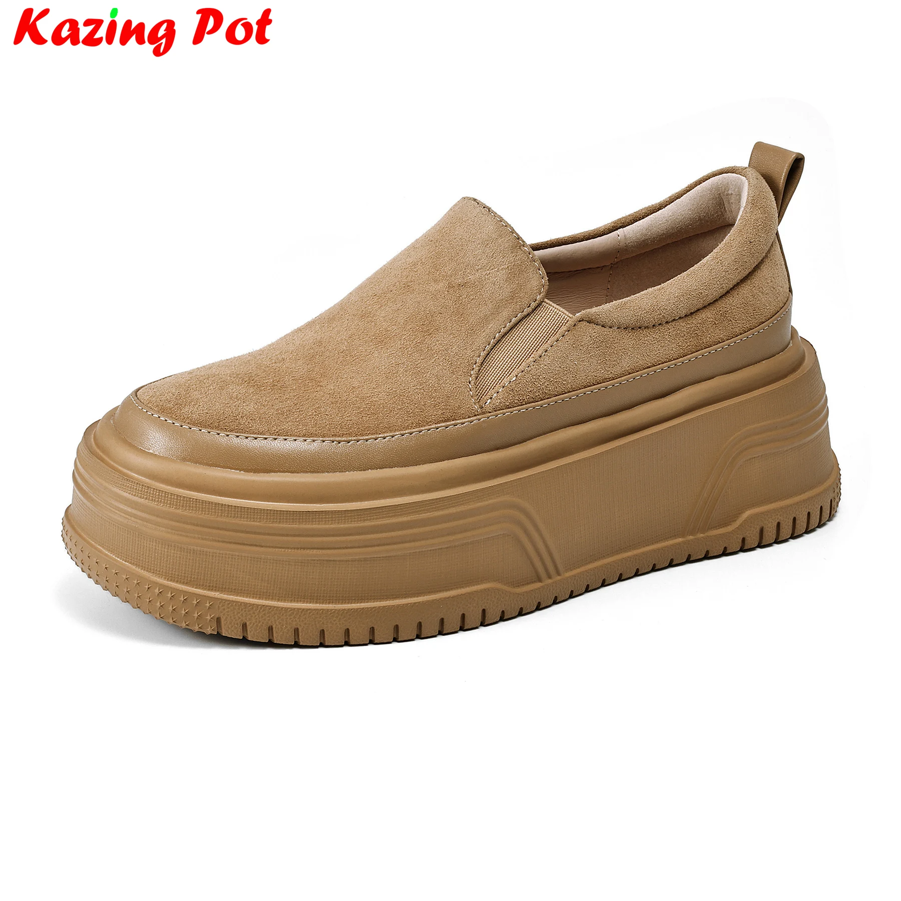 

Krazing Pot овечья замша кроссовки на толстой подошве с круглым носком лоферы без шнуровки повседневная вулканизированная обувь на платформе ретро брендовые женские туфли на плоской подошве