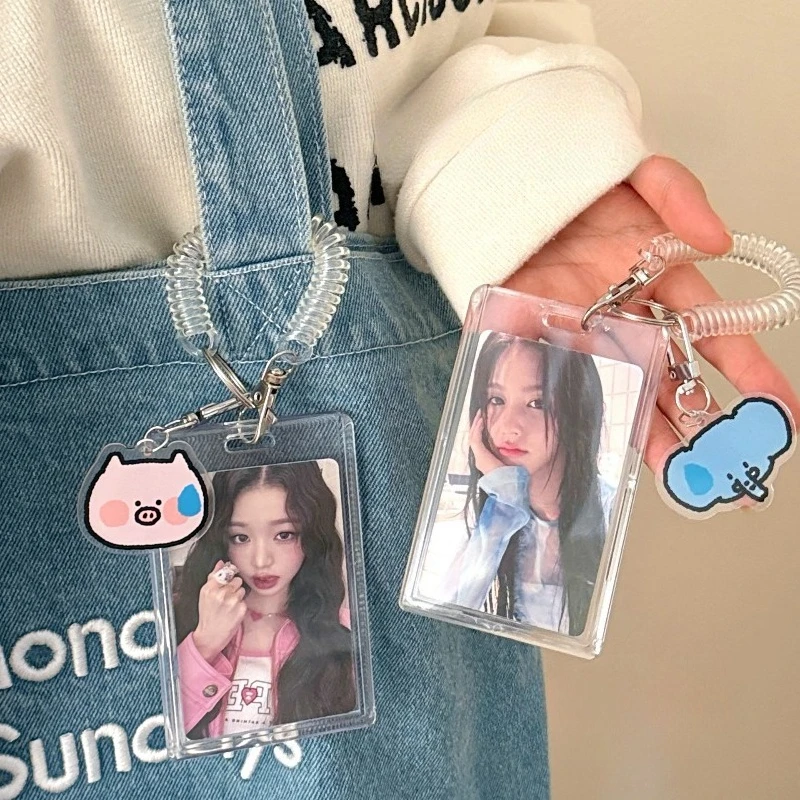 

Милый прозрачный держатель для удостоверений личности в японском корейском стиле с мультяшной подвеской-подвеской для студенческого транспортировки, брелок для ключей, крышка значка