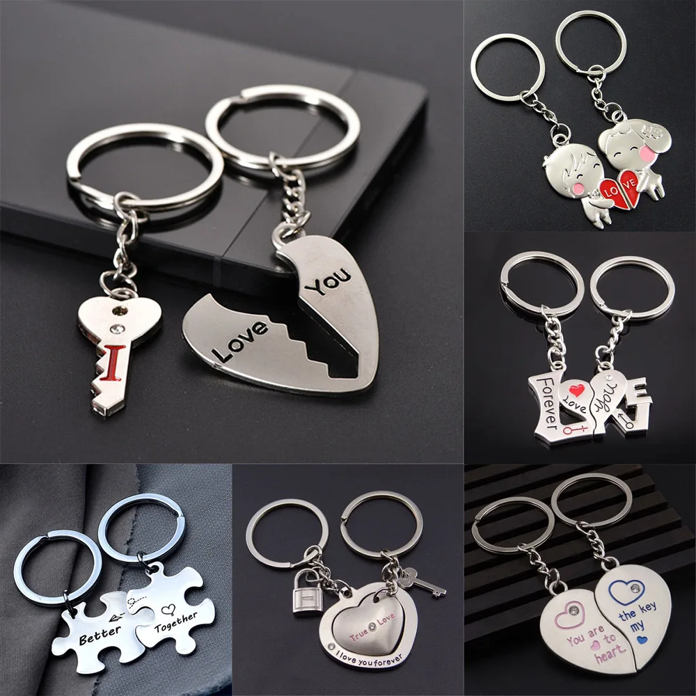 2pcs Cartoon Doll Heart Keychain Metal Jigsaw Puzzle Keyring for Women Men Car Handbag Phone Pendant Couple Valentine\'S Day Gift