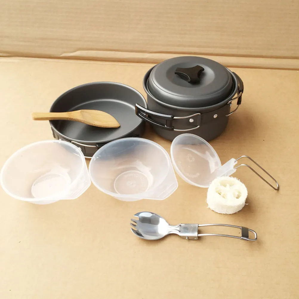 

Portable Cooking Utensils Set Hiking Camping Cookware Small Essential Pans Picnic Gas Stove Durable Material Outdoor Use