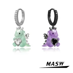 MASW Original Design Lovely Style Cute Green Purple Animal Drop Earrings For Girl Women Party Gift Modern Jewelry 2024 New