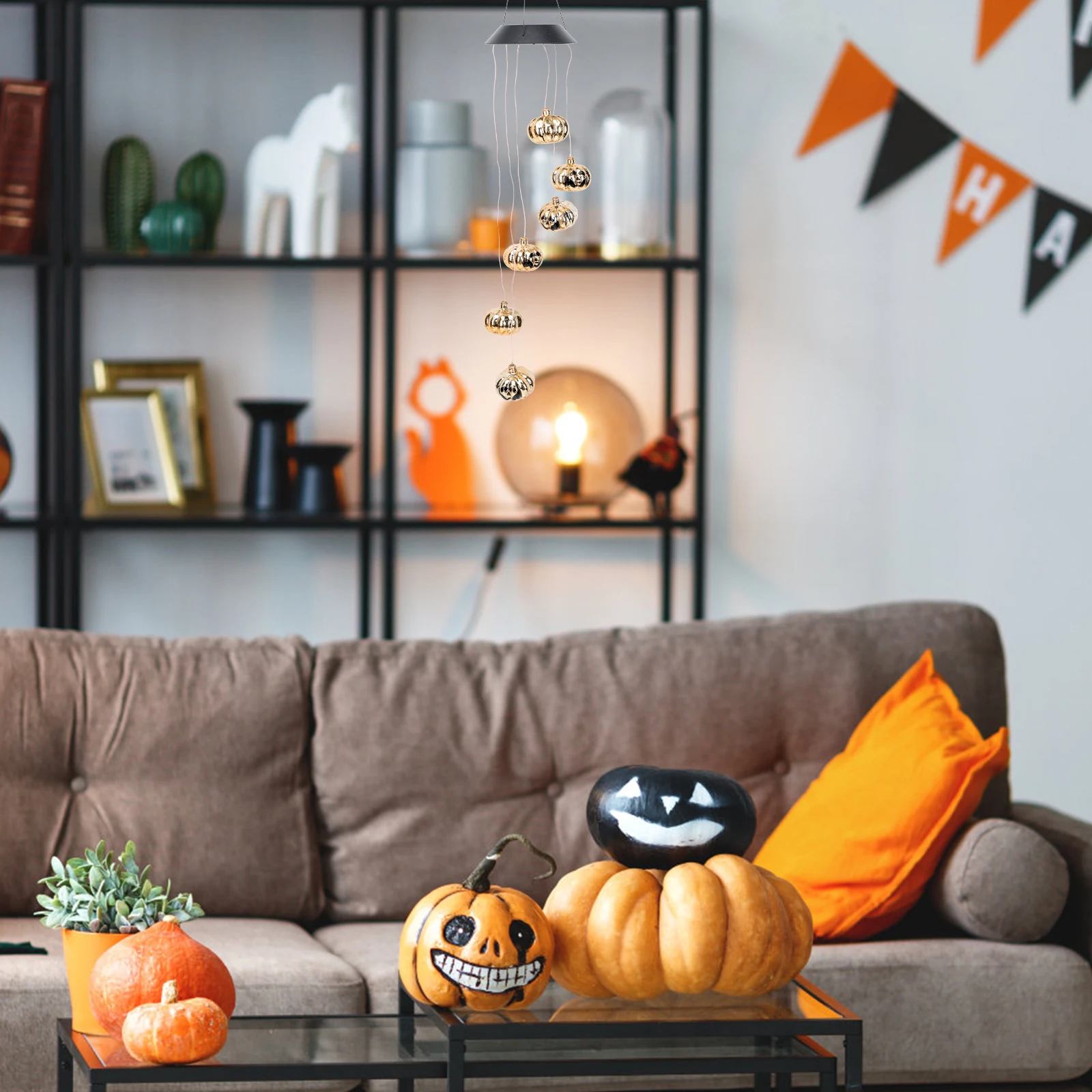 

Halloween Pumpkin Lantern Decor Plastic Solar Light Pendant for Balcony Garden Restaurant Haunted House Festive Durable Creative