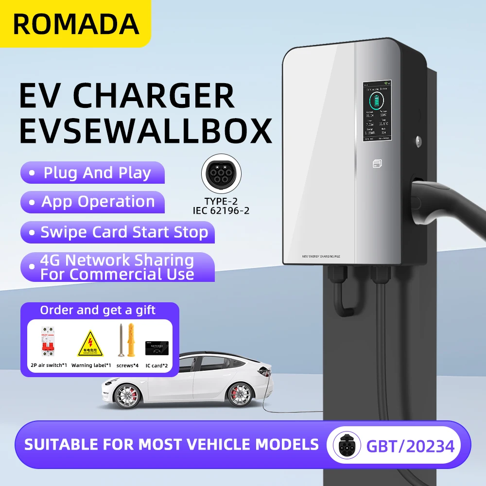 

ROMADA NEW 16A 11KW EV Charging Station Wallbox IEC62196 GB/T20234 Cable Bluetooth APP Control Electric Vehicle Car Charger