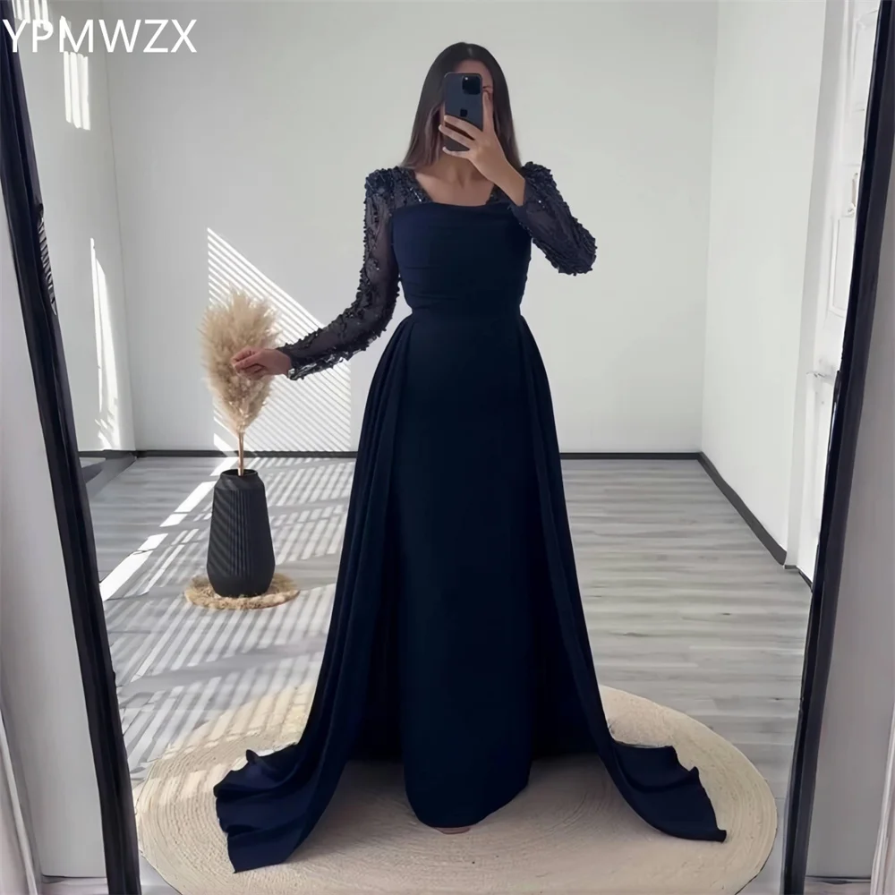 

Customized Evening Dress Women Party Occasion Prom Gown YPMWZX Square Collar Column Floor Length Skirts Bead Bespoke Dr