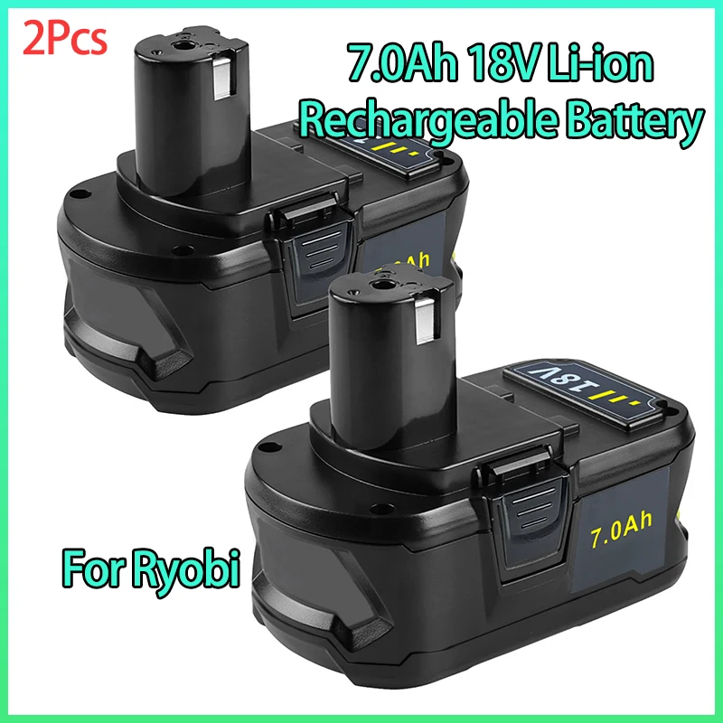 Batterie de rechange Eddie Ion pour Ryobi, compatible avec Ryobi, chargeur d'origine, outils sans fil 18V, 7,0 Ah, 2 pièces