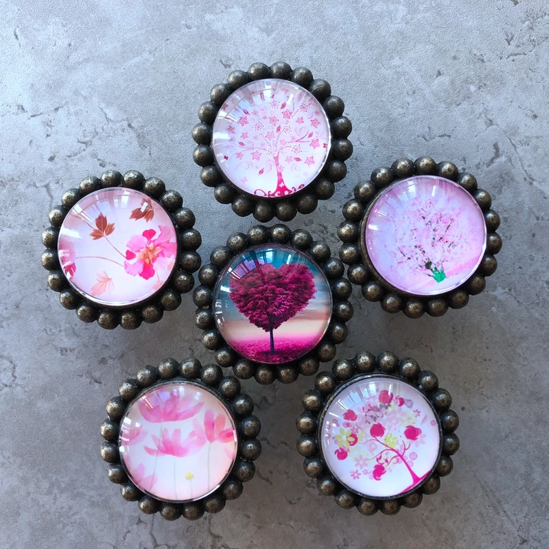 

1PC Pink Flower Transparent Crystal Hardware Handle for Girls, American Retro Drawer Bookshelf, Fashionable and Creative Handle