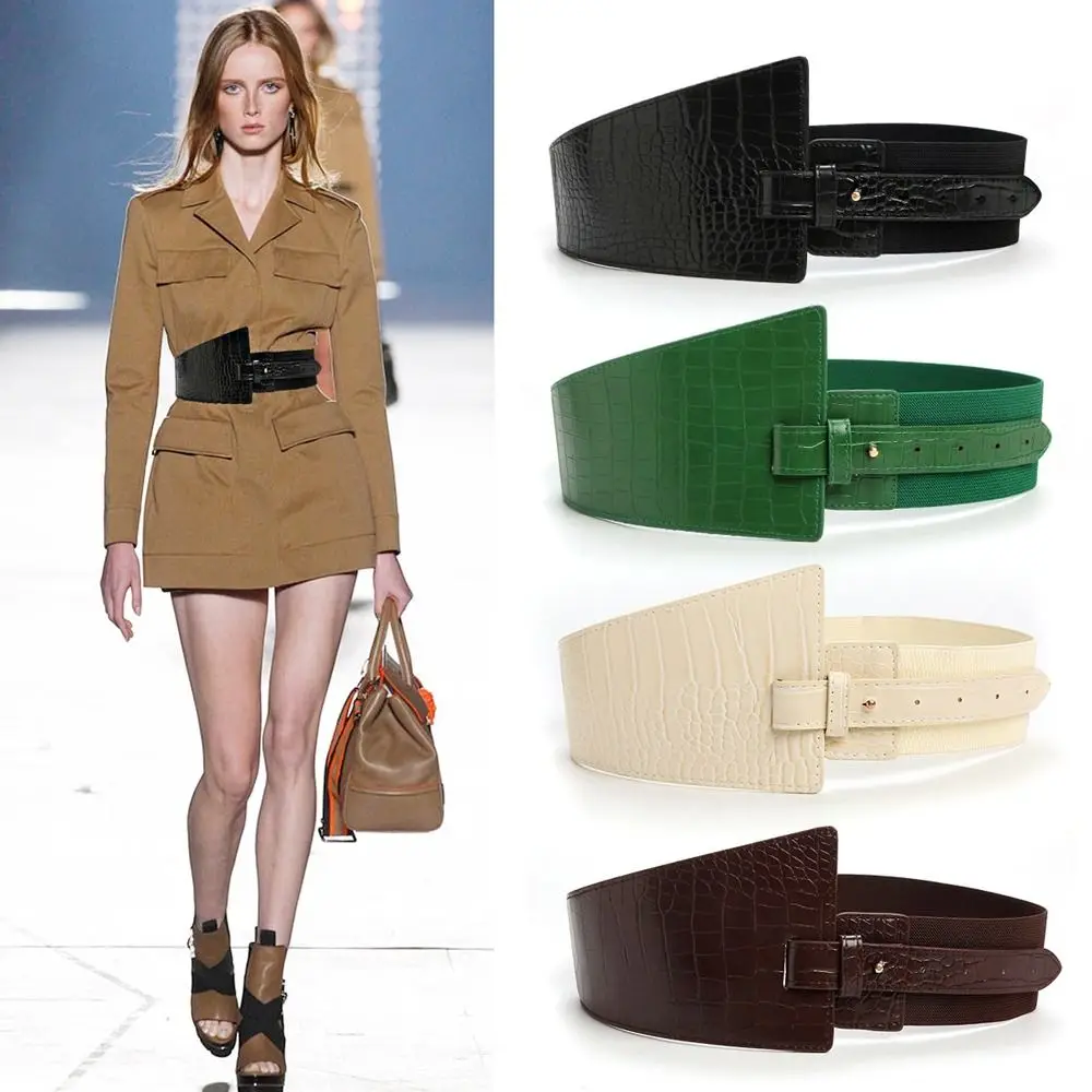 

Crocodile Pattern Dress Accessories All-match Wide Belt Women Waist Belt Elastic Belt Waist Corset Belts Elastic Cummerbunds