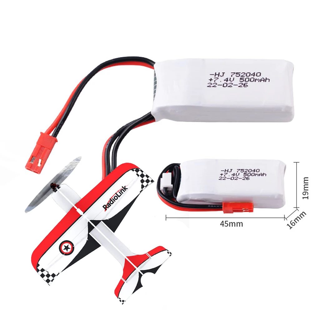 Batteria Lipo HJ Power 7.4V 2S 500mah 35C RC con connettori JST caricabatterie tutto In uno per Radiolink A560 giocattoli per auto ad ala fissa