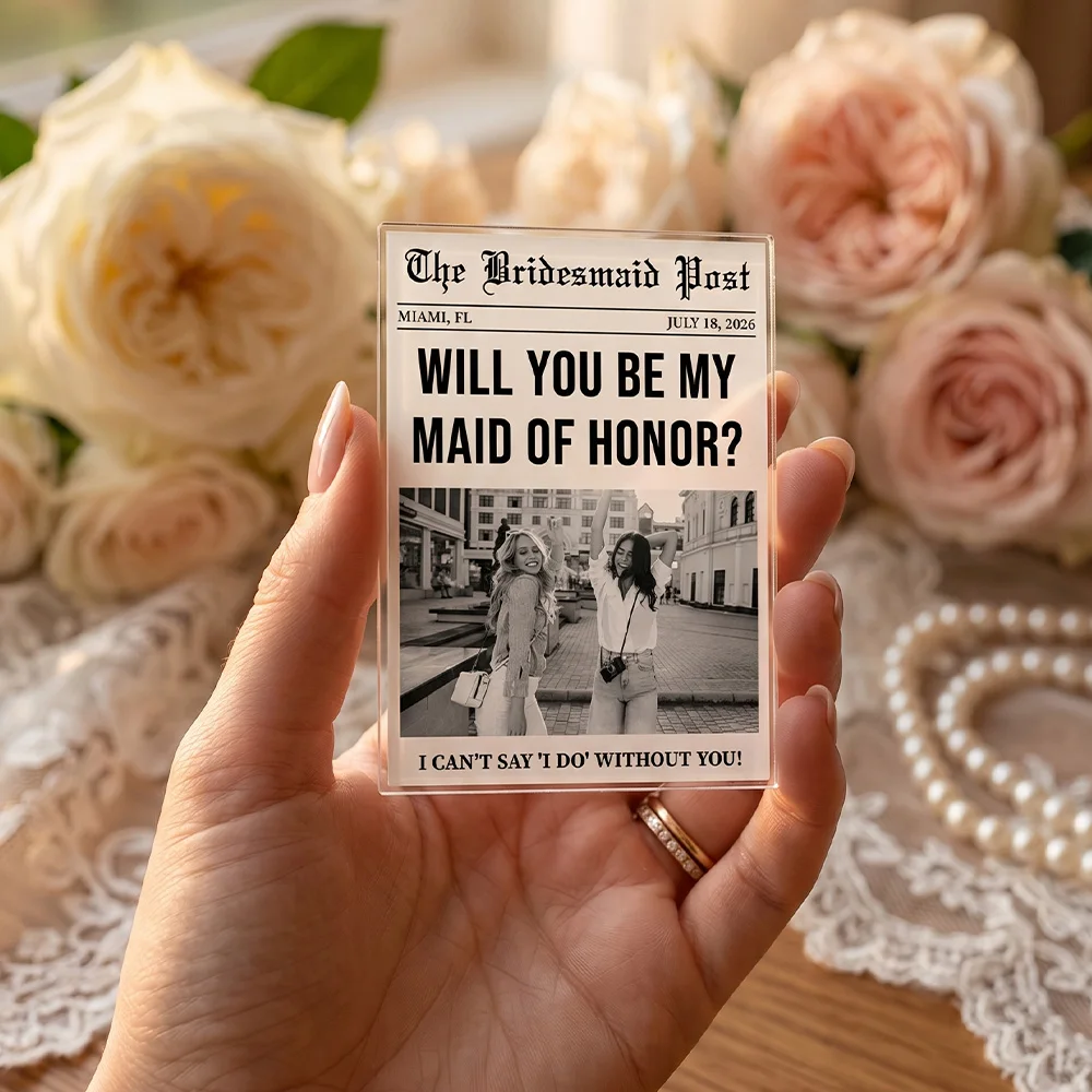 Personalized,Custom Text Photo Fridge Magnet,Retro Newspaper Bridesmaid Proposal Decor