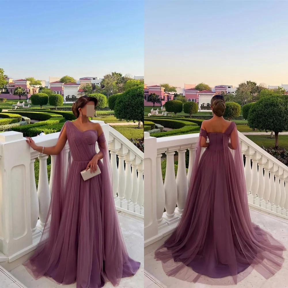 

Customized Delicate Lavender Tulle Evening Dress Exquisite One Shoulder Off the Shoulder Sleeveless Zipper Back Cocktail Dress