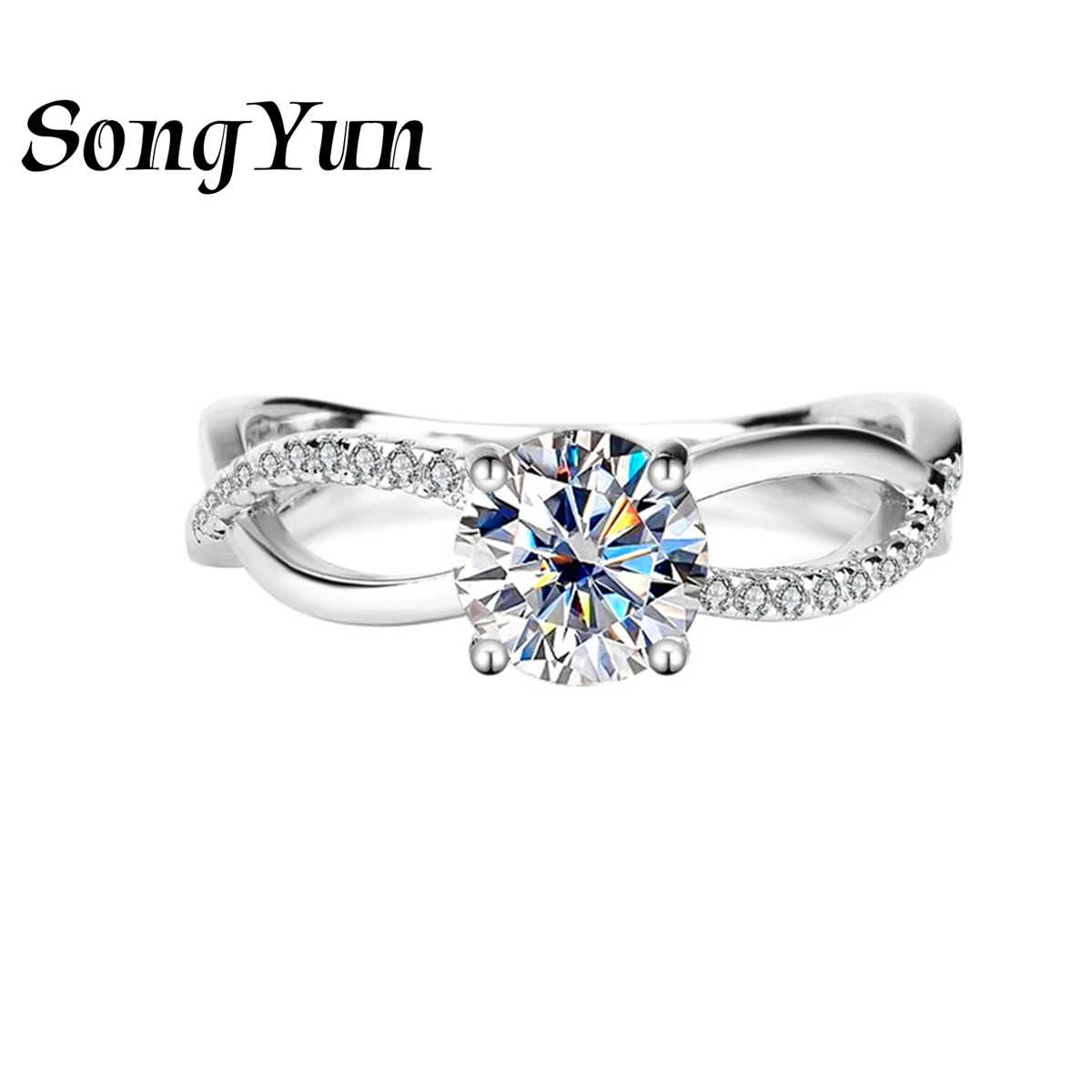

SongYun Brand Jewelry 925 Sterling Silver Engagement Ring Moissanite Diamond Engagement Ring Party for Women Rhodium Plated GRA