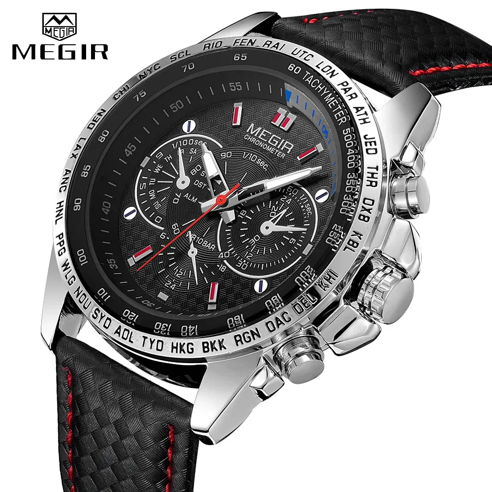 MEGIR Watches Men\'s Quartz Wrist Watches Top Brand Luxury Male Fashion Casual Luminous Waterproof Clock Leather Watch Hot 1010