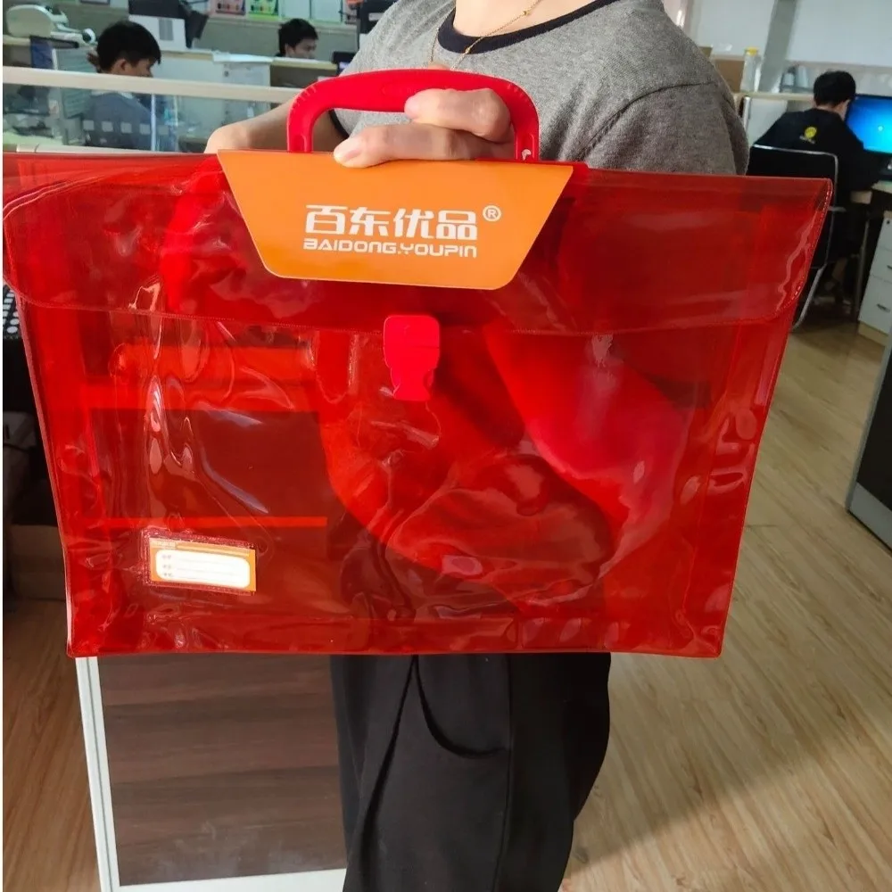 내구성 PVC 파일 폴더 반투명 대용량 휴대용 문서 가방 학교 용품 방수 사무실 서류 가방