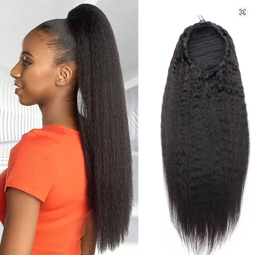 

Kinky Straight Half Wigs Human Hair Ready to Wear Wig 3 IN 1 Half Wig With Drawstring 180% Density Half Wigs Human Hair